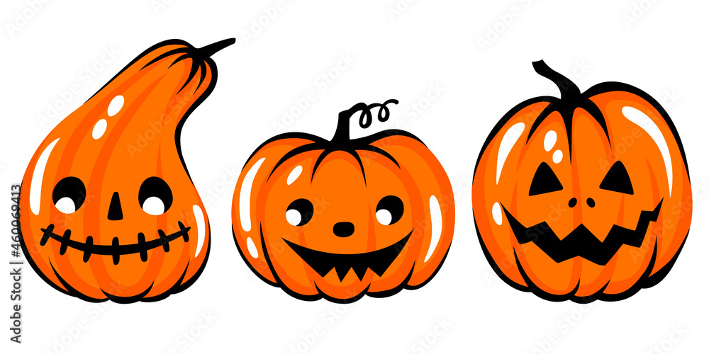 Halloween pumpkin face illustration. Cartoon vector character. Cute Orange carving pumpkin collection. Halloween pumpkin face illustration. Cartoon vector character. Cute Orange carving pumpkin collection.