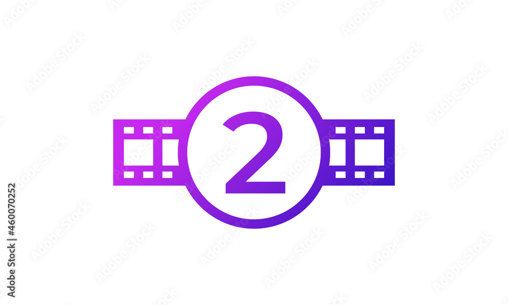 Number 2 Circle with Reel Stripes Filmstrip for Film Movie Cinema Production Studio Logo Inspiration Number 2 Circle with Reel Stripes Filmstrip for Film Movie Cinema Production Studio Logo Inspiration