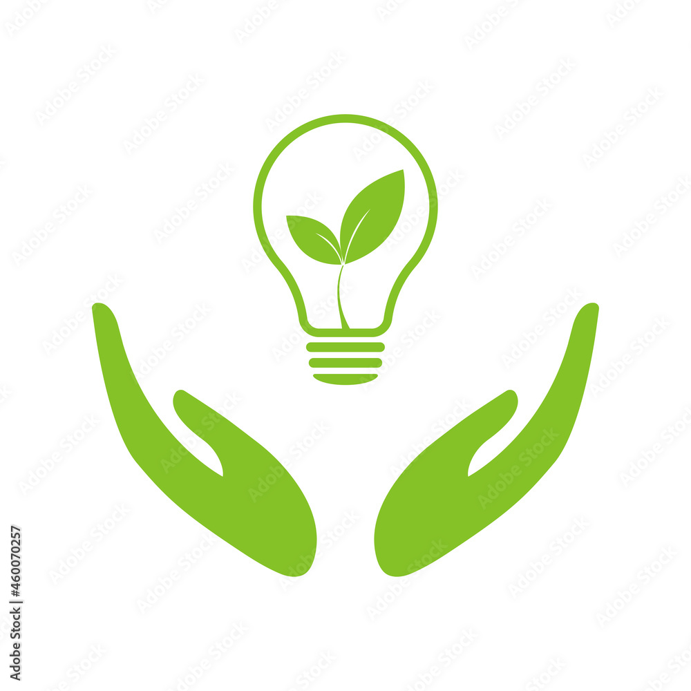 Lamp environmental light bulb with leaf logo. Eco world, green leaf, energy saving lamp symbol. Illustration Lamp environmental light bulb with leaf logo. Eco world, green leaf, energy saving lamp symbol. Illustration