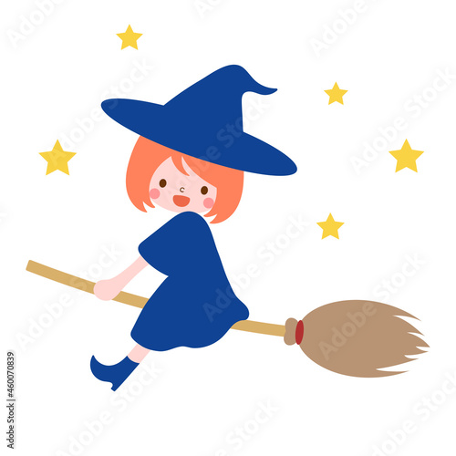 ほうきで飛ぶ魔女のイラスト