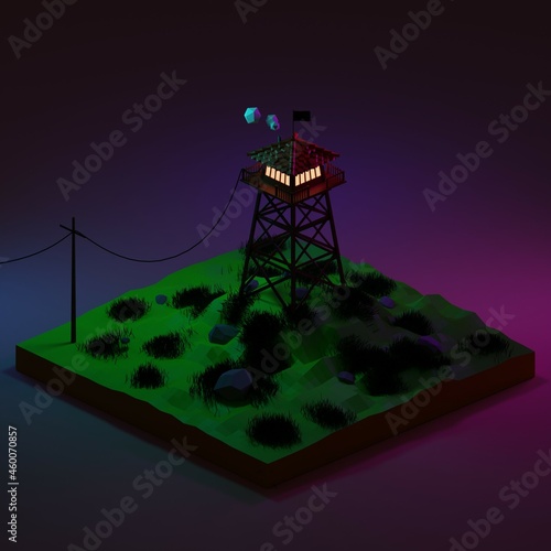 Watch tower picture at night. made with blender.