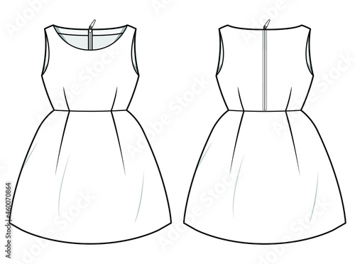 Baby Girl's Frock Dress Front and Back View. fashion illustration vector, CAD, technical drawing, flat drawing.	
