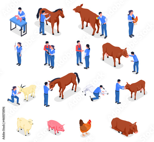 Farm Animals Veterinary Colored Isometric Icon Set