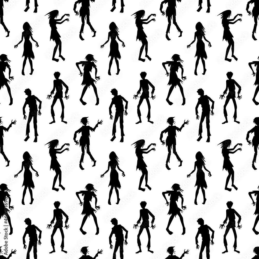 seamless pattern with zombie silhouettes