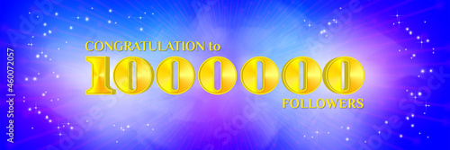 Congratulations to 1,000,000 followers. Bright radiant starry foggy festive banner. Inscriptions and 3d numbers one million