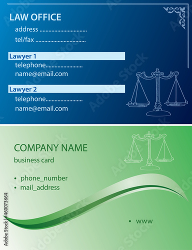 blue and green vector templates of visit cards - lawyers