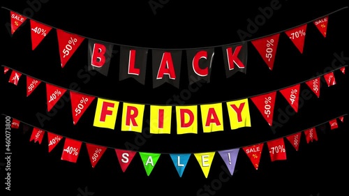 Black friday colored girland elements with separate mask in 4K photo