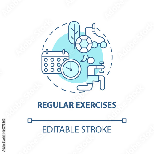 Regular exercises concept icon. Hypertension prevention tip abstract idea thin line illustration. Fitness classes. Support heart health. Vector isolated outline color drawing. Editable stroke