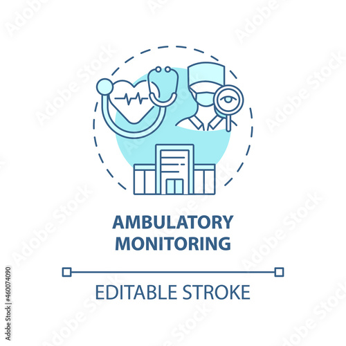 Ambulatory monitoring concept icon. Hypertension test abstract idea thin line illustration. Using special recording device. Measuring BP. Vector isolated outline color drawing. Editable stroke