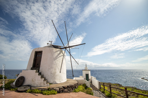 Windmill, at Corvo island, Azores travel destination.