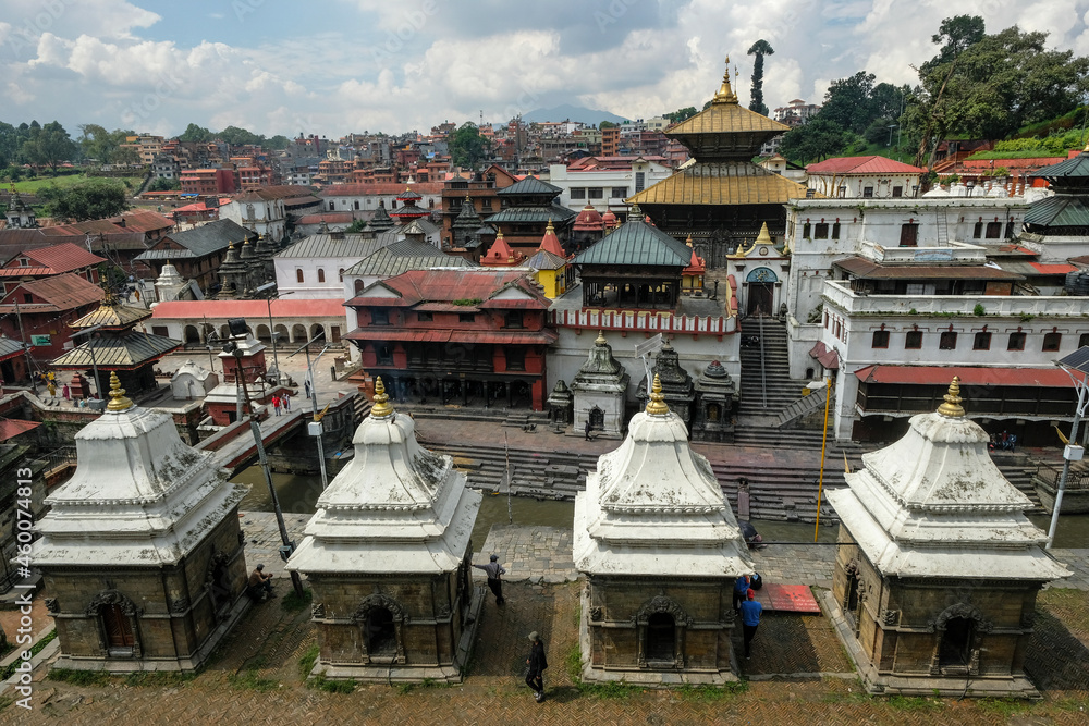 Kathmandu, Nepal - September 2021: The Pashupatinath Temple is a Hindu temple located on the Bagmati River on September 29, 2021 in Kathmandu, Nepal.