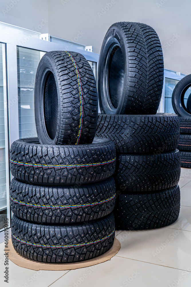 photographs of car tires, detailed and general plan. tires are folded in rows or on each side photographs of car tires, detailed and general plan. tires are folded in rows or on each side