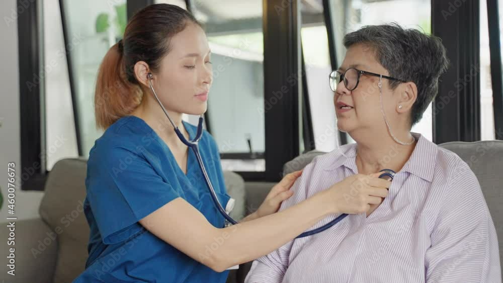 nurse using a stethoscope checks the heart rate of an elderly woman in a nursing home,health care concept
nurse using a stethoscope checks the heart rate of an elderly woman in a nursing home,health care concept