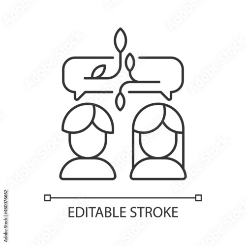 Nonviolent communication linear icon. Honesty and compassion. Understanding, caring relationship. Thin line customizable illustration. Contour symbol. Vector isolated outline drawing. Editable stroke