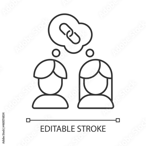 Understanding other options linear icon. Emotional intelligence. Ability to listen and accept. Thin line customizable illustration. Contour symbol. Vector isolated outline drawing. Editable stroke