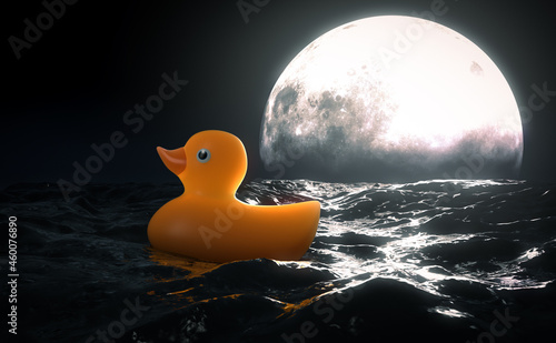 Obraz na plátně Rubber Duck and Moon On Water