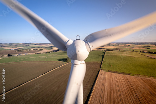 Close Up View of a Wind Turbine For Renewable Green Electricity