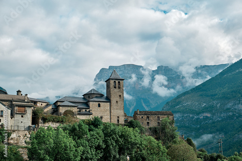 Torla Church in Pyrenees Ordesa Valley door Aragon Huesca Spain