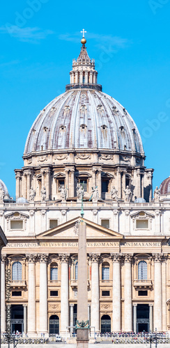 Papal Basilica of St. Peter in the Vatican. Front detailed view of dome.