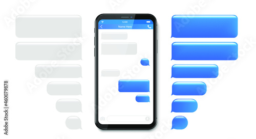 Text Messaging. Smartphone, Mobile Phone Template realistic vector illustration. Speech Bubble. Discussion