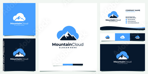 Mountain cloud logo design icon with business card template