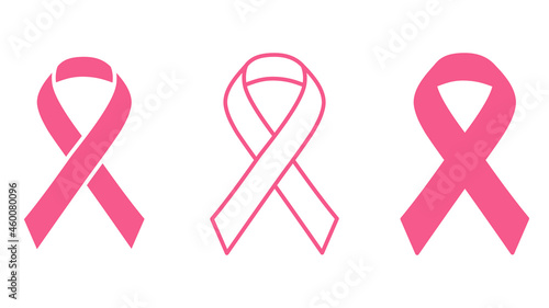 Pink ribbons set for breast cancer awareness campaigns isolated on white.Vector