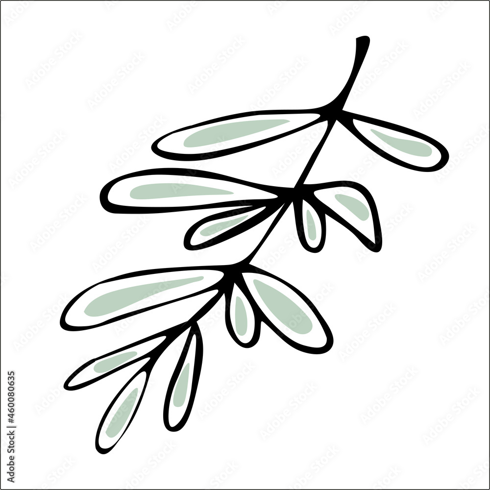 Beauty hand drawn herbal elements. A simple, decorative, botanical twig. Doodle for social media stories. Black and white vector for holiday designs, wedding invitations, logos and greeting cards.