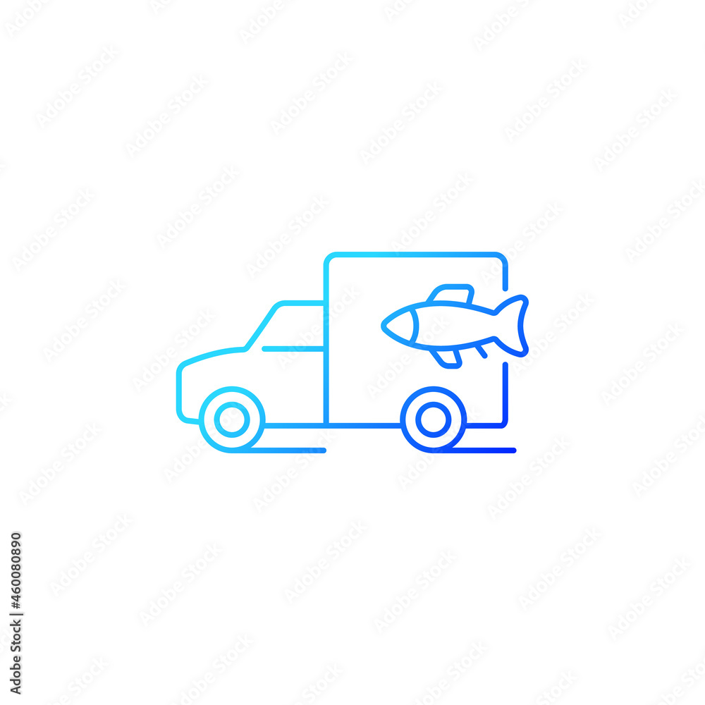 Fish transporting gradient linear vector icon. Commercial transportation of aquaculture products. Seafood supply. Thin line color symbol. Modern style pictogram. Vector isolated outline drawing