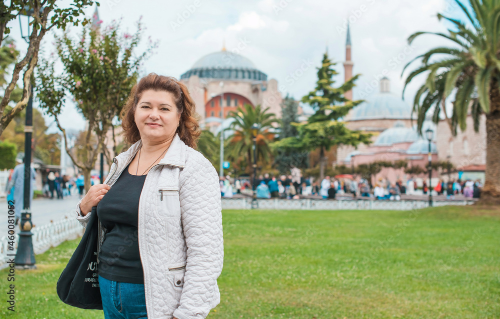 Plus size woman in Istanbul, big size lady in vacation. Lifestyle