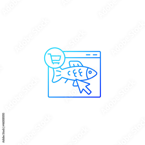 Online fish order gradient linear vector icon. Purchase fresh seafood products on internet. Wide products range. Thin line color symbol. Modern style pictogram. Vector isolated outline drawing