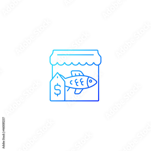 Fish market gradient linear vector icon. Fresh, frozen seafood trade and supply. Fish marketplace. Fishmongers stall. Thin line color symbol. Modern style pictogram. Vector isolated outline drawing