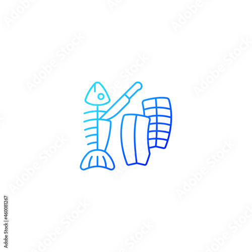Fillet carving gradient linear vector icon. Slicing fish. Boneless seafood product. Fish filet commercial processing. Thin line color symbol. Modern style pictogram. Vector isolated outline drawing