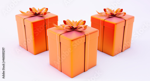 3d render of present box isolated on white background. orange gift box