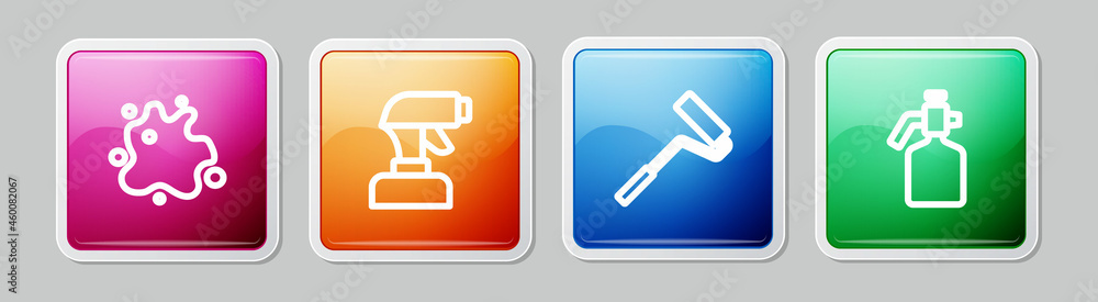 Set line Paint spray, gun, roller brush and . Colorful square button. Vector Set line Paint spray, gun, roller brush and . Colorful square button. Vector