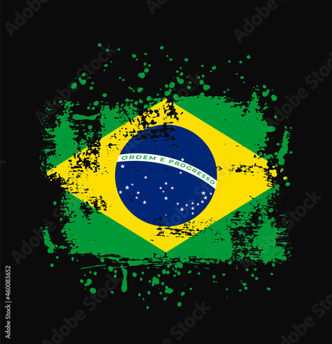 illustration of waving Brazil flag silk grunge background	