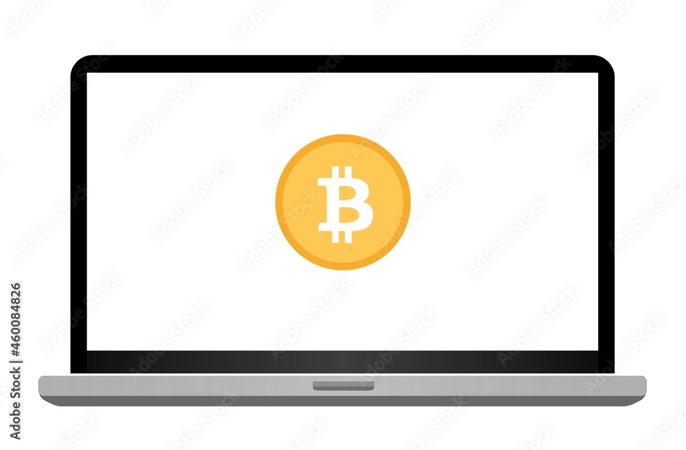 Bitcoin, symbole de la cryptomonnaie sur un écran d'ordinateur Bitcoin, symbole de la cryptomonnaie sur un écran d'ordinateur