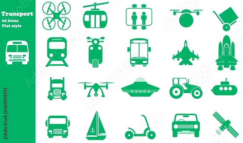 Transport en 20 icônes vertes, collection photo