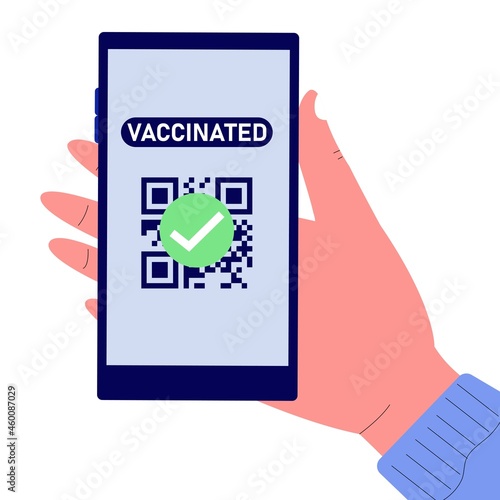Hand holding phone with QR code vaccinated