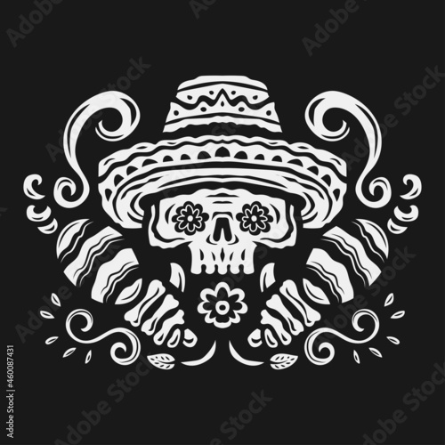 hand drawn black and white Da de muertos background in flat design