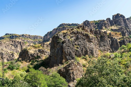 Memorial crosses set high in the mountains near Geghard monastery, Armenia.