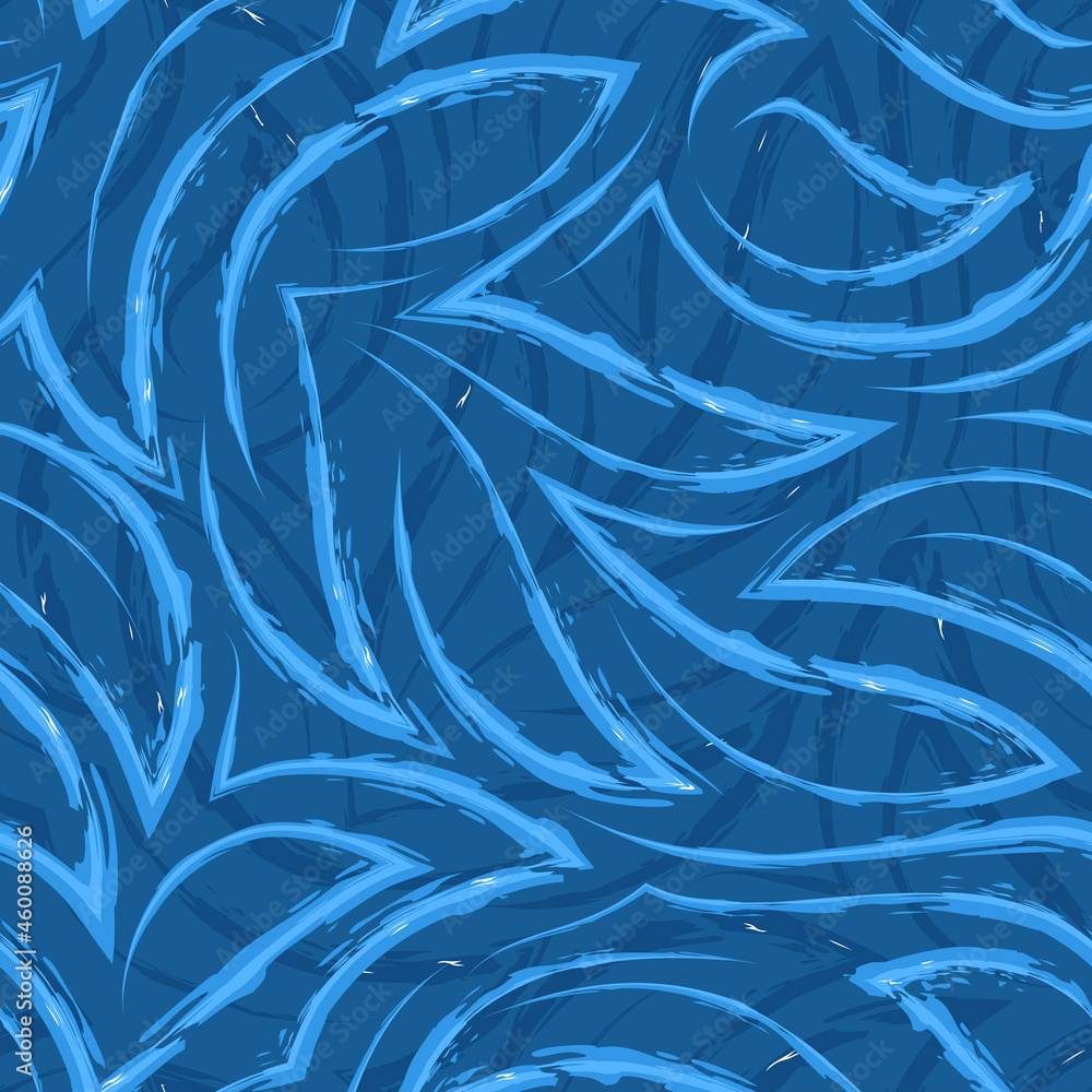 Vector seamless pattern in blue colors from corners and flowing stripes ...