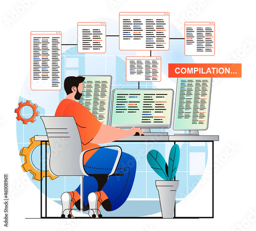 Tablou pe pânză Programming working concept in modern flat design