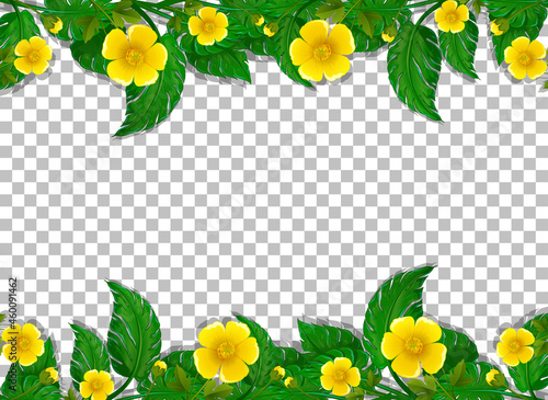 Yellow flower and leaves frame template on transparent background