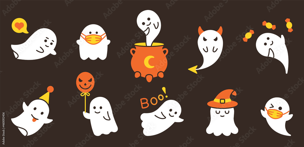 Halloween banner rwith ghost. Vector cute ghost clip art Halloween banner rwith ghost. Vector cute ghost clip art