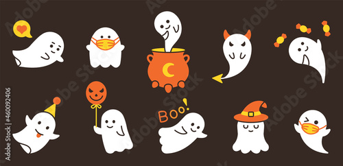 Halloween banner rwith ghost. Vector cute ghost clip art