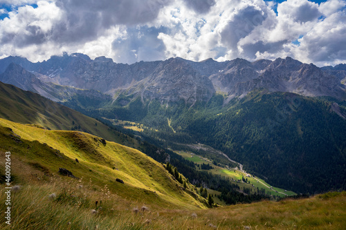 Mountain landscape of Val San Nicolo. Dolomites. Italy.