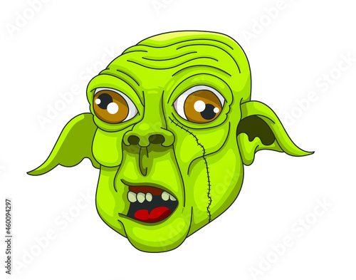 Visage d'un gobelin vert à cicatrice