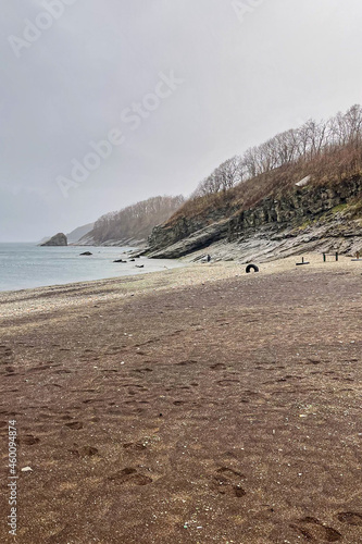 beautiful gloomy rocks by the sea