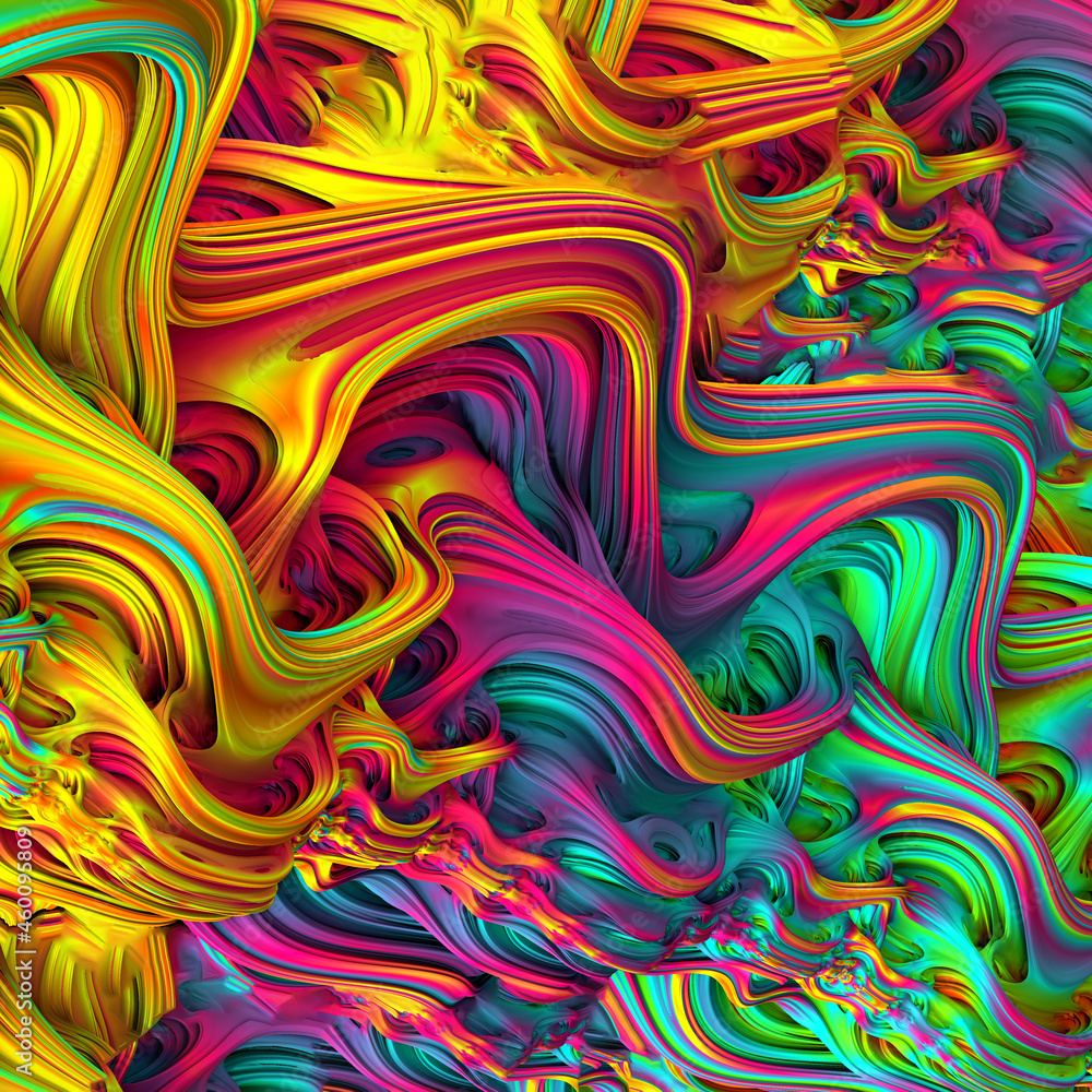 Abstract 3D multicolored waves, futuristic background. 3d render illustration