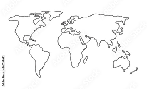 vector simple thin line drawing of world map